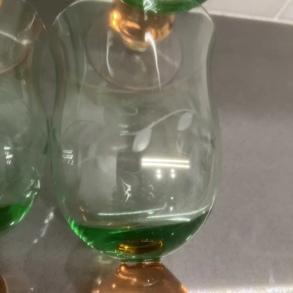 4 Vintage Pfaltzgraff Napoli Watermelon Pnk Stem Iced Tea Goblets Glasses Etched